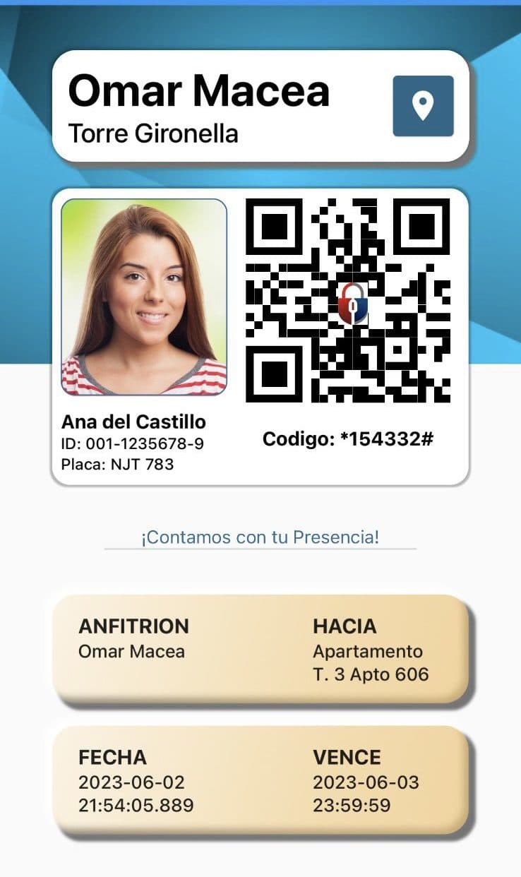 Pase QR de Ana del Castillo en la app ArmorPass